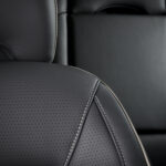 Modernluxury race car  black perforated leather interior. Part of  leather car headrest black seat details.